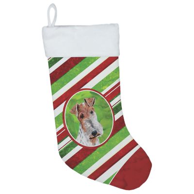 Caroline's Treasures, Christmas, Wire Fox Terrier Candy Cane Christmas Christmas Stocking, 13.5 x 18, Dogs Image 1