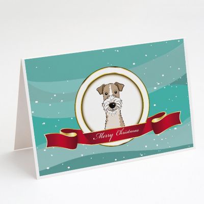 Caroline's Treasures Christmas, Wire Haired Fox Terrier Merry Christmas Greeting Cards and Envelopes Pack of 8, 7 x 5, Dogs Image 1