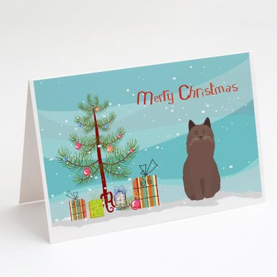 Caroline's Treasures Christmas, York Chocolate Cat Merry Christmas Greeting Cards and Envelopes Pack of 8, 7 x 5, Cats Image 1