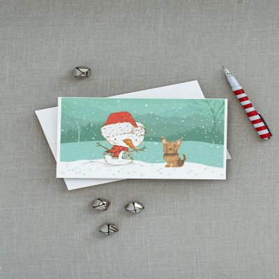 Caroline's Treasures Christmas, Yorkie Cropped Ears Snowman Christmas Greeting Cards and Envelopes Pack of 8, 7 x 5, Dogs Image 2