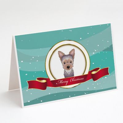 Caroline's Treasures Christmas, Yorkie Puppy Merry Christmas Greeting Cards and Envelopes Pack of 8, 7 x 5, Dogs Image 1
