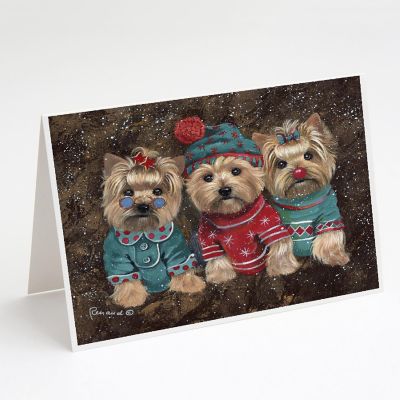 Caroline's Treasures Christmas, Yorkshire Terrier Yorkie Christmas Elves Greeting Cards and Envelopes Pack of 8, 7 x 5, Dogs Image 1