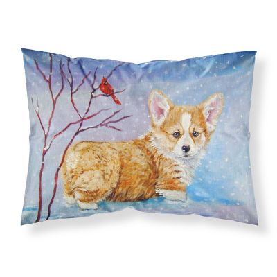 Caroline's Treasures Corgi Pup Snow Cardinal Fabric Standard Pillowcase, 30 x 20.5, Dogs Image 1