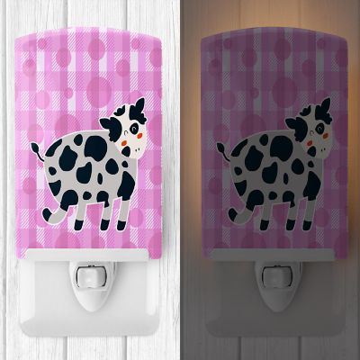 Caroline's Treasures Cow on Pink Polkadots Ceramic Night Light, 4 x 6, Farm Animals Image 1