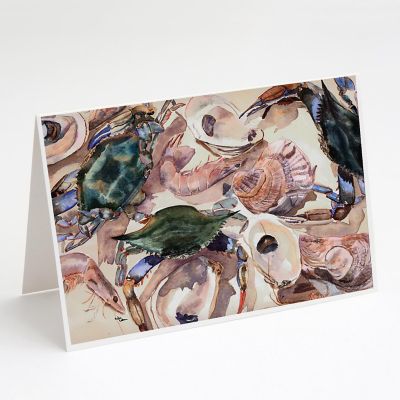 Caroline's Treasures Crab and Oysters Greeting Cards and Envelopes Pack of 8, 7 x 5, Seafood Image 1