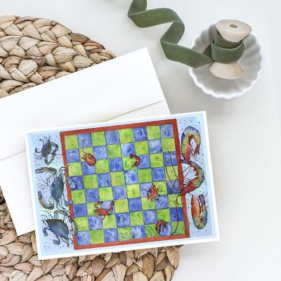 Caroline's Treasures Crab and Shrimp Checkerboard Greeting Cards and Envelopes Pack of 8, 7 x 5, Seafood Image 1