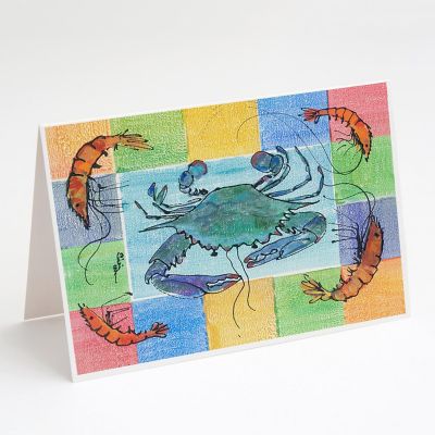 Caroline's Treasures Crab and Shrimp Greeting Cards and Envelopes Pack of 8, 7 x 5, Seafood Image 1