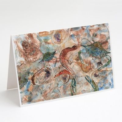 Caroline's Treasures Crabs, Shrimp and Oysters on the loose Greeting Cards and Envelopes Pack of 8, 7 x 5, Seafood Image 1