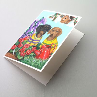 Caroline's Treasures Dachshund Blooms Greeting Cards and Envelopes Pack of 8, 7 x 5, Dogs Image 1