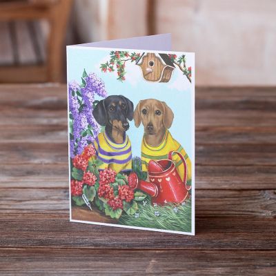 Caroline's Treasures Dachshund Blooms Greeting Cards and Envelopes Pack of 8, 7 x 5, Dogs Image 1