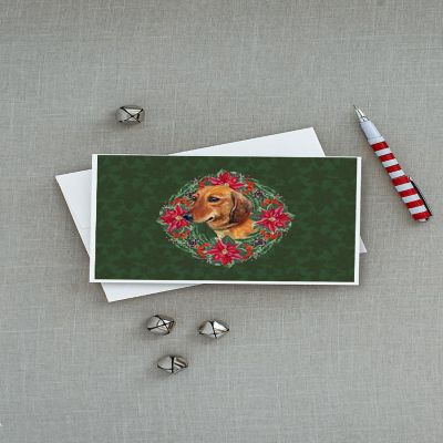 Caroline's Treasures Dachshund Poinsetta Wreath Greeting Cards and Envelopes Pack of 8, 7 x 5, Dogs Image 2