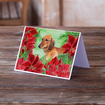 Caroline's Treasures Dachshund Poinsettas Greeting Cards and Envelopes Pack of 8, 7 x 5, Dogs Image 1