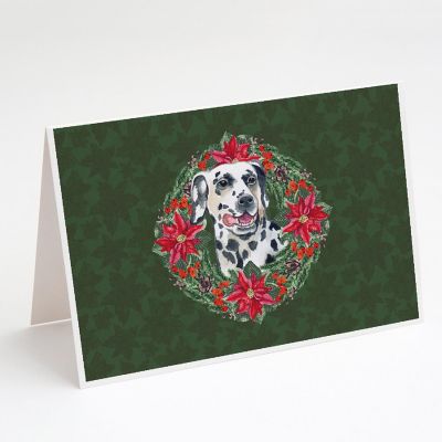 Caroline's Treasures Dalmatian Poinsetta Wreath Greeting Cards and Envelopes Pack of 8, 7 x 5, Dogs Image 1