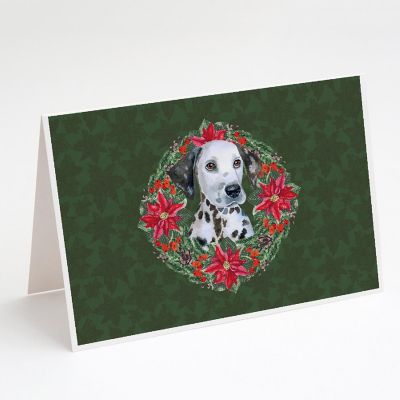 Caroline's Treasures Dalmatian Puppy Poinsetta Wreath Greeting Cards and Envelopes Pack of 8, 7 x 5, Dogs Image 1