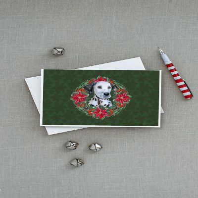 Caroline's Treasures Dalmatian Puppy Poinsetta Wreath Greeting Cards and Envelopes Pack of 8, 7 x 5, Dogs Image 1
