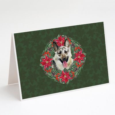 Caroline's Treasures East-European Shepherd Poinsetta Wreath Greeting Cards and Envelopes Pack of 8, 7 x 5, Dogs Image 1