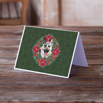 Caroline's Treasures East-European Shepherd Poinsetta Wreath Greeting Cards and Envelopes Pack of 8, 7 x 5, Dogs Image 1