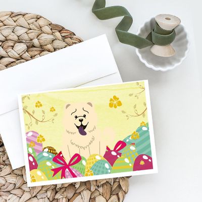 Caroline's Treasures Easter, Easter Eggs Chow Chow White Greeting Cards and Envelopes Pack of 8, 7 x 5, Dogs Image 1