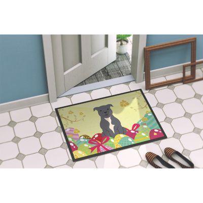 Caroline's Treasures, Easter, Easter Eggs Staffordshire Bull Terrier Blue Indoor or Outdoor Mat 24x36, 36 x 24, Dogs Image 1