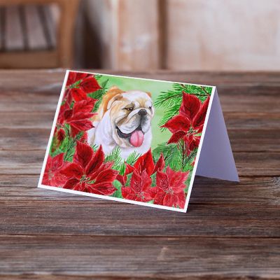 Caroline's Treasures English Bulldog Poinsettas Greeting Cards and Envelopes Pack of 8, 7 x 5, Dogs Image 1