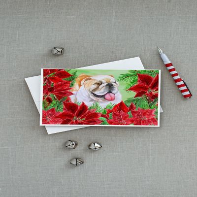 Caroline's Treasures English Bulldog Poinsettas Greeting Cards and Envelopes Pack of 8, 7 x 5, Dogs Image 2