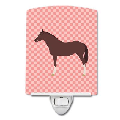 Caroline's Treasures English Thoroughbred Horse Pink Check Ceramic Night Light, 4 x 6, Farm Animals Image 1
