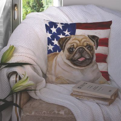 Caroline's Treasures Fawn Pug Patriotic Fabric Decorative Pillow, 14 x 14, Dogs Image 2