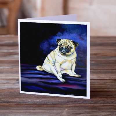 Caroline's Treasures Fawn Pug Penny for your thoughts Greeting Cards and Envelopes Pack of 8, 7 x 5, Dogs Image 1