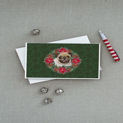 Caroline's Treasures Fawn Pug Poinsetta Wreath Greeting Cards and Envelopes Pack of 8, 7 x 5, Dogs Image 2