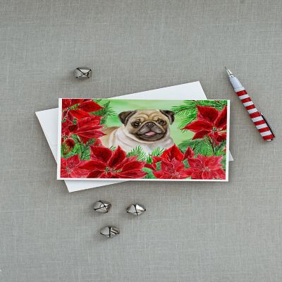 Caroline's Treasures Fawn Pug Poinsettas Greeting Cards and Envelopes Pack of 8, 7 x 5, Dogs Image 2
