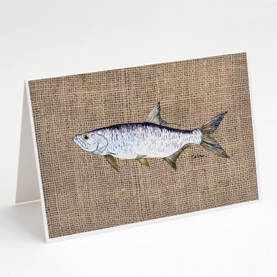 Caroline's Treasures Fish - Tarpon Faux Burlap Greeting Cards and Envelopes Pack of 8, 7 x 5, Fish Image 1