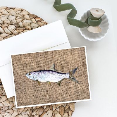 Caroline's Treasures Fish - Tarpon Faux Burlap Greeting Cards and Envelopes Pack of 8, 7 x 5, Fish Image 1