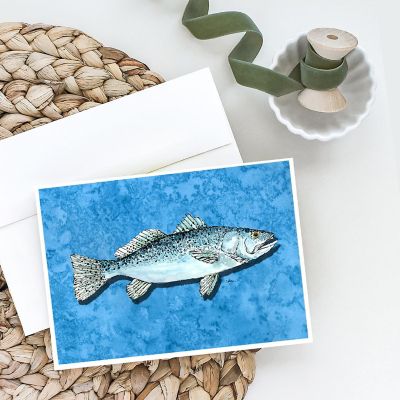 Caroline's Treasures Fish - Trout Faux Burlap Greeting Cards and Envelopes Pack of 8, 7 x 5, Fish Image 1