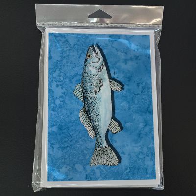 Caroline's Treasures Fish - Trout Faux Burlap Greeting Cards and Envelopes Pack of 8, 7 x 5, Fish Image 2