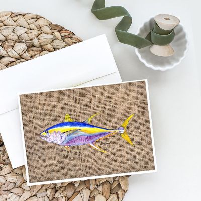 Caroline's Treasures Fish - Tuna Faux Burlap Greeting Cards and Envelopes Pack of 8, 7 x 5, Fish Image 1