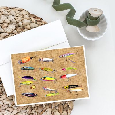 Caroline's Treasures Fishing Lures Greeting Cards and Envelopes Pack of 8, 7 x 5, Fish Image 1