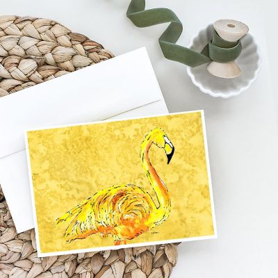 Caroline's Treasures Flamingo on Yellow Greeting Cards and Envelopes Pack of 8, 7 x 5, Birds Image 1