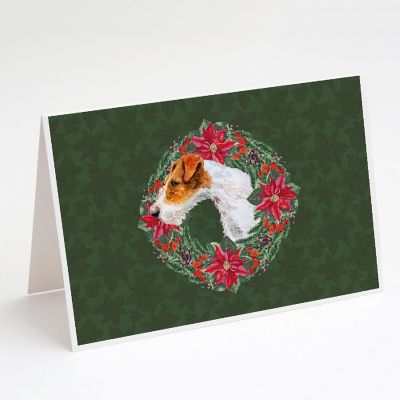 Caroline's Treasures Fox Terrier Poinsetta Wreath Greeting Cards and Envelopes Pack of 8, 7 x 5, Dogs Image 1
