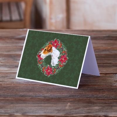 Caroline's Treasures Fox Terrier Poinsetta Wreath Greeting Cards and Envelopes Pack of 8, 7 x 5, Dogs Image 1
