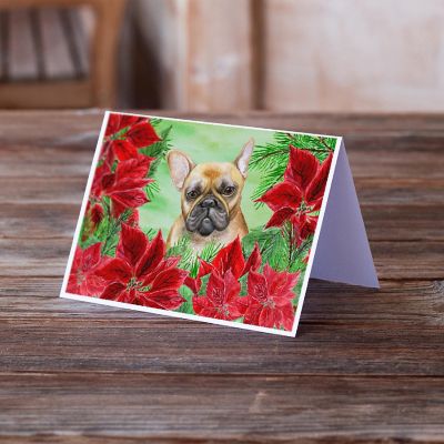 Caroline's Treasures French Bulldog Poinsettas Greeting Cards and Envelopes Pack of 8, 7 x 5, Dogs Image 1