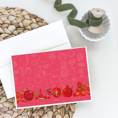 Caroline's Treasures Fruits and Vegetables in Red Greeting Cards and Envelopes Pack of 8, 7 x 5, Food Image 1