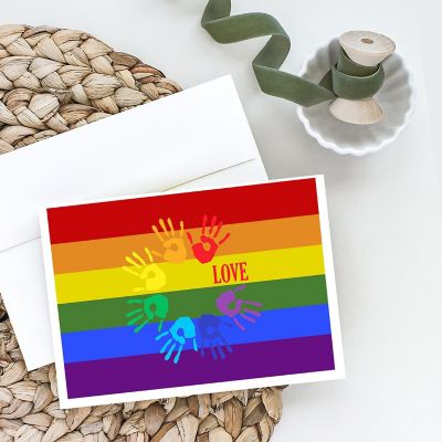 Caroline's Treasures Gay Pride Love Hands Greeting Cards and Envelopes Pack of 8, 7 x 5, Pride Image 1