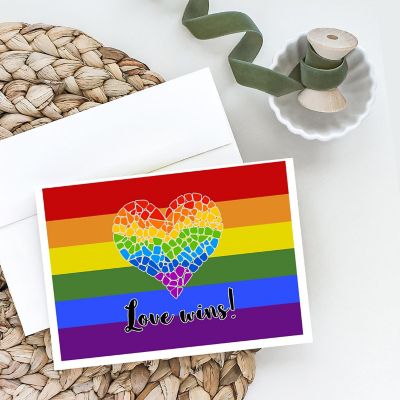 Caroline's Treasures Gay Pride Love Wins Mosaic Heart Greeting Cards and Envelopes Pack of 8, 7 x 5, Pride Image 1