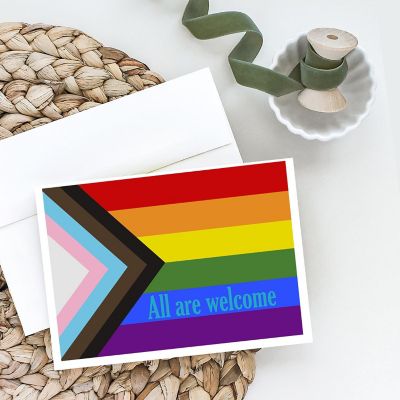 Caroline's Treasures Gay Pride Progress Pride All are Welcome Greeting Cards and Envelopes Pack of 8, 7 x 5, Pride Image 1