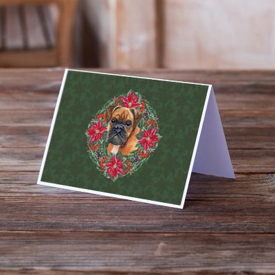 Caroline's Treasures German Boxer Poinsetta Wreath Greeting Cards and Envelopes Pack of 8, 7 x 5, Dogs Image 1