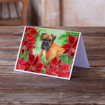 Caroline's Treasures German Boxer Poinsettas Greeting Cards and Envelopes Pack of 8, 7 x 5, Dogs Image 1