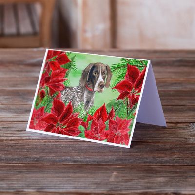 Caroline's Treasures German Shorthaired Pointer Poinsettas Greeting Cards and Envelopes Pack of 8, 7 x 5, Dogs Image 1