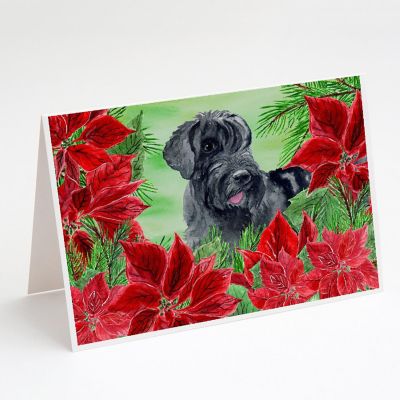 Caroline's Treasures Giant Schnauzer Poinsettas Greeting Cards and Envelopes Pack of 8, 7 x 5, Dogs Image 1