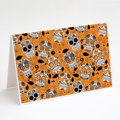 Caroline's Treasures Halloween, Day of the Dead Orange Greeting Cards and Envelopes Pack of 8, 7 x 5, Seasonal Image 1