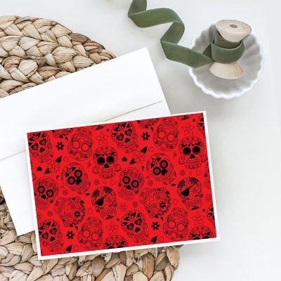 Caroline's Treasures Halloween, Day of the Dead Red Greeting Cards and Envelopes Pack of 8, 7 x 5, Seasonal Image 1